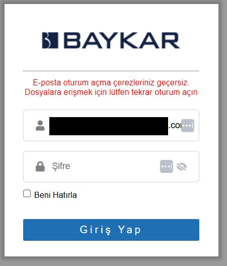 Screenshot from a phish page impersonating Baykar Technologies.