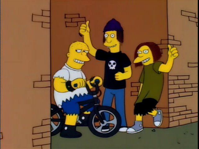 Kearny, Jimbo Jones, and Dolph stand in an alley, giving thumbs up. 