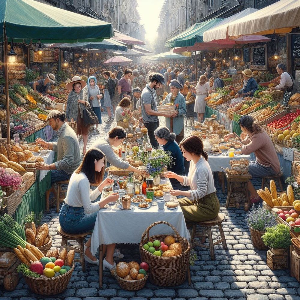 Petit dej au marché . Image IA