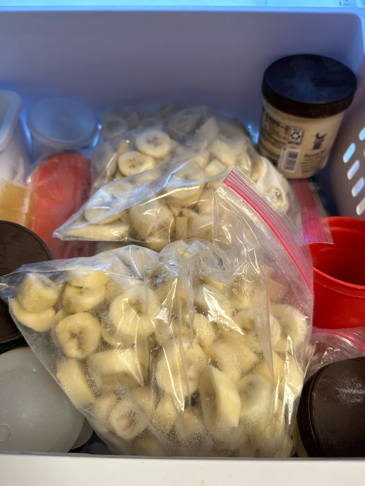 Freezer full of sliced bananas I plan to use in future recipes like banana bread or smoothies 