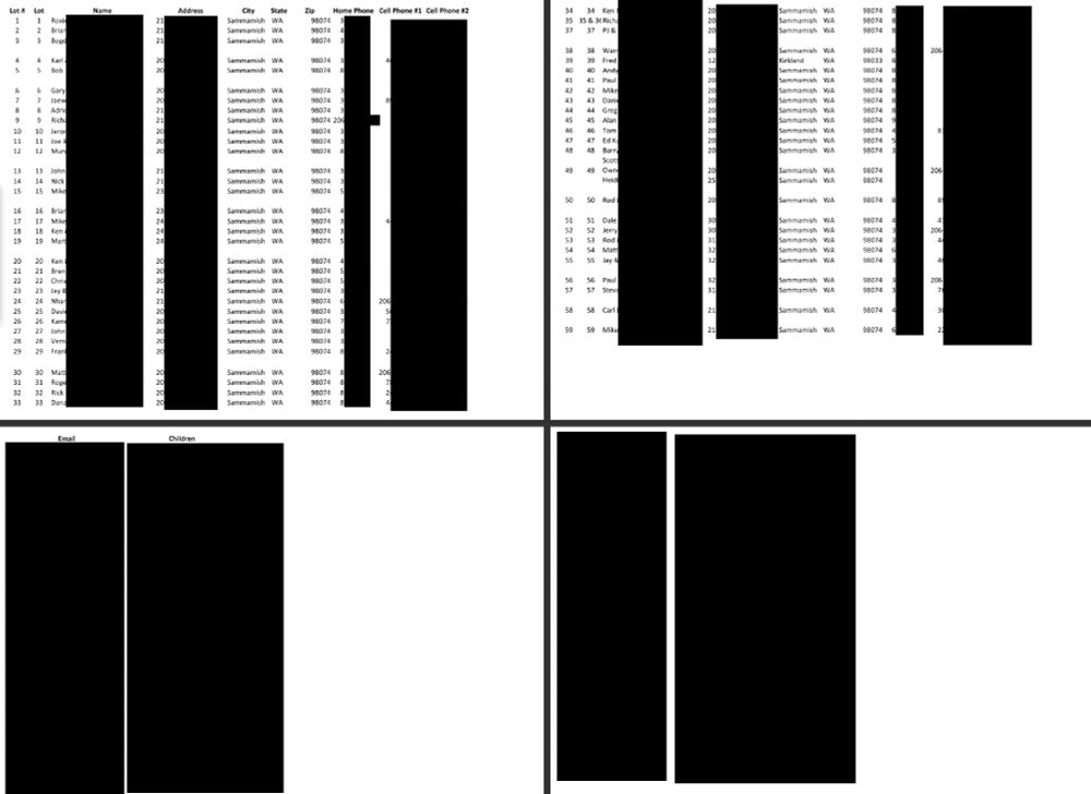 A bunch of redacted PII