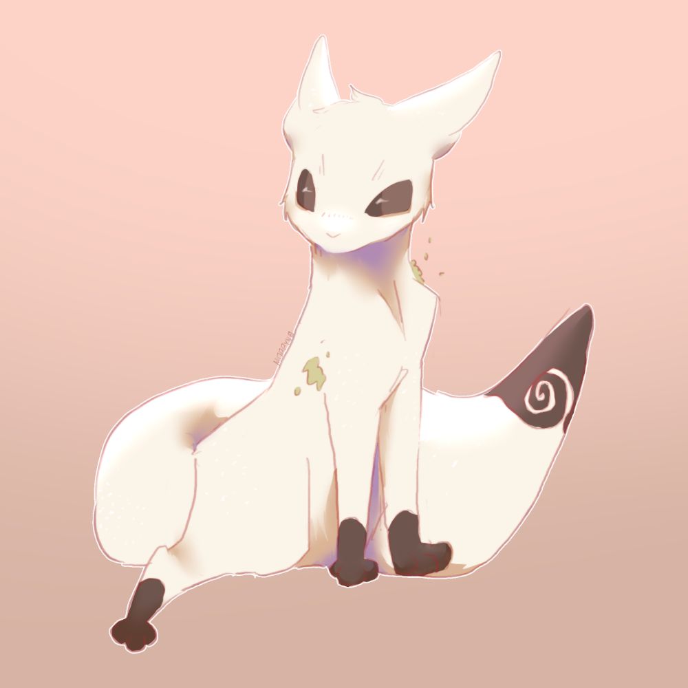 A shaded fullbody of a brown and white slugcat.