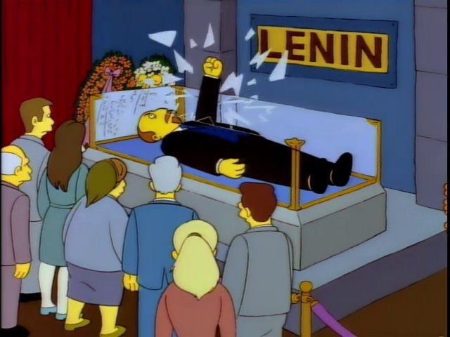 Lenin breaking out of his tomb in the Simpsons 