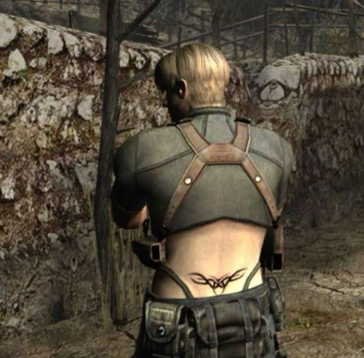 Leon Kennedy with the crop top and tramp stamp