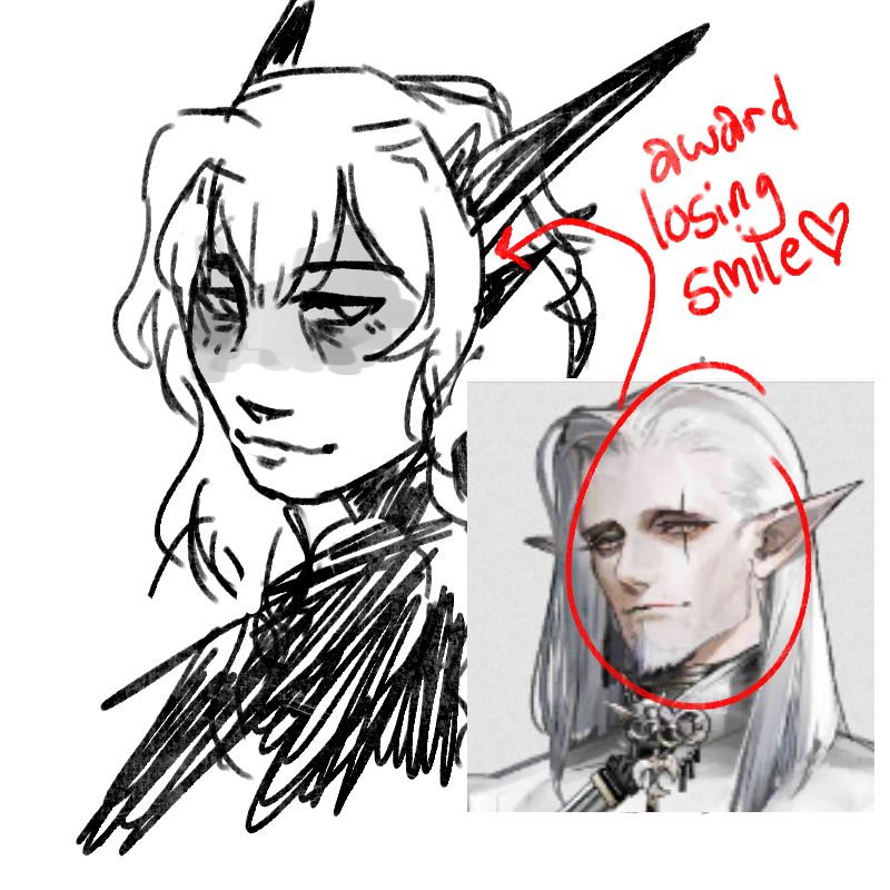 talulah smiling sinisterly. beside her is a sceenshot of kashchey with the caption "award losing smile".