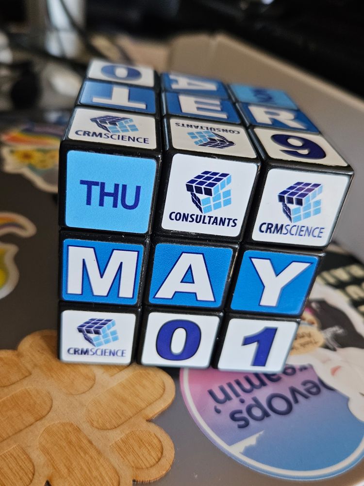 Custom rubiks calendar cube showing the current date Thursday 1st May