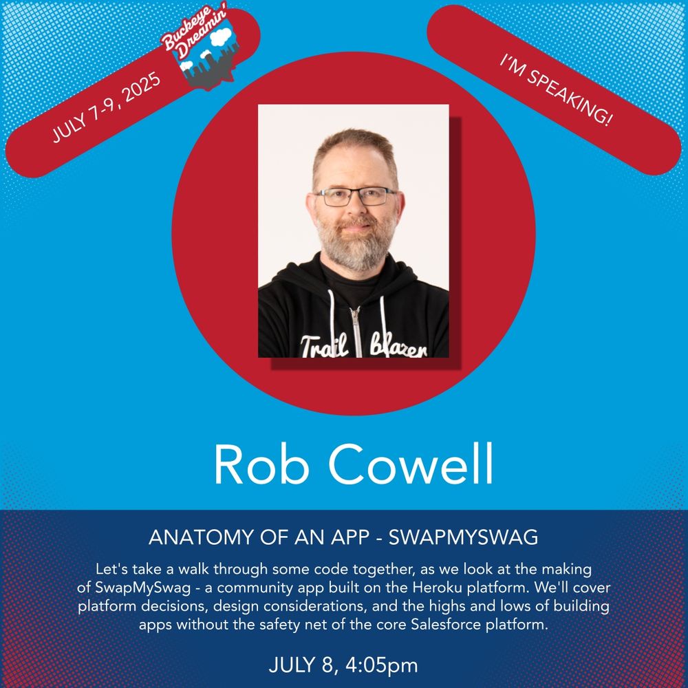 ANATOMY OF AN APP - SWAPMYSWAG
Let's take a walk through some code together, as we look at the making
of SwapMySwag - a community app built on the Heroku platform. We'll cover
platform decisions, design considerations, and the highs and lows of building
apps without the safety net of the core Salesforce platform.

JULY 8, 4:05pm
