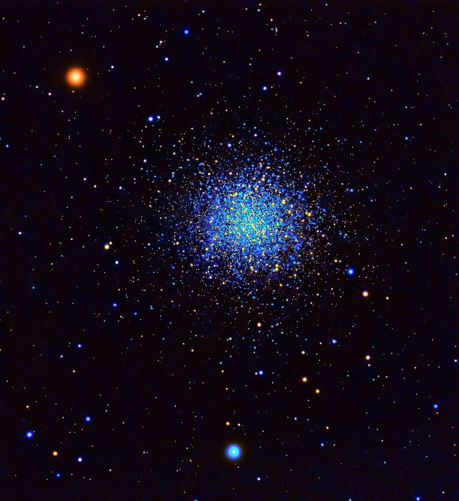it's the Hercules Globular Cluster M13, and it’s absolutely wild to think about. You're looking at around 300,000 stars crammed into this tiny region of space, all bound together in a gravitational dance. Just imagine standing on a planet inside that cluster… the night sky would be lit up like a cosmic fireworks show every single night. Mind. Blown.