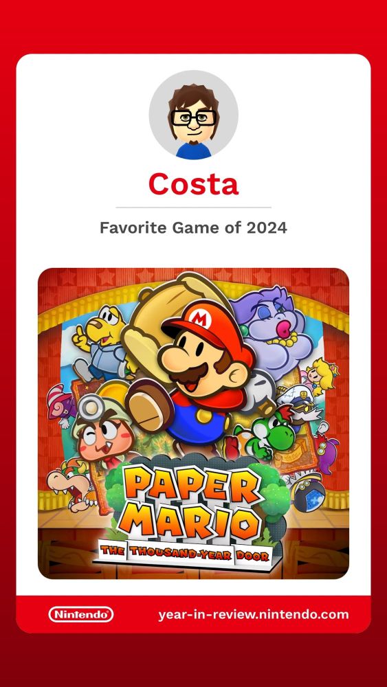 My Nintendo Year-In-Review showing that my favourite game of 2024 is Paper Mario: The Thousand-Year Door for the Nintendo Switch family of video game consoles, available now!