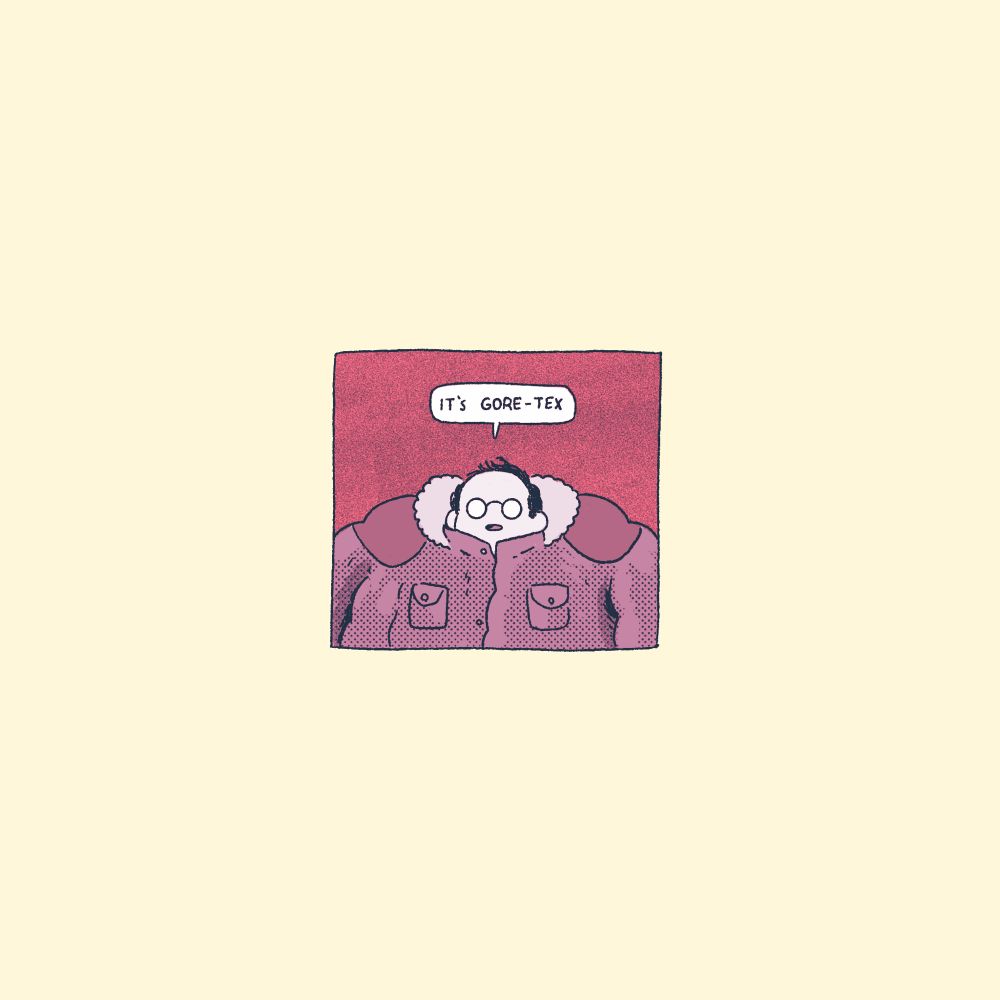 A little one panel drawing of george costanza wearing his very puffy gore-tex jacket. He’s saying ‘it’s gore-tex’ while the jacket is seemingly engulfing him. 