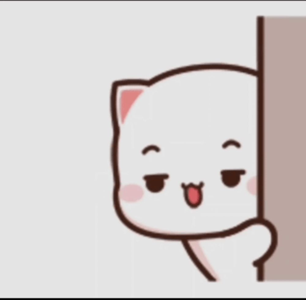 a cartoon cat is sticking its tongue out while peeking out from behind a wall