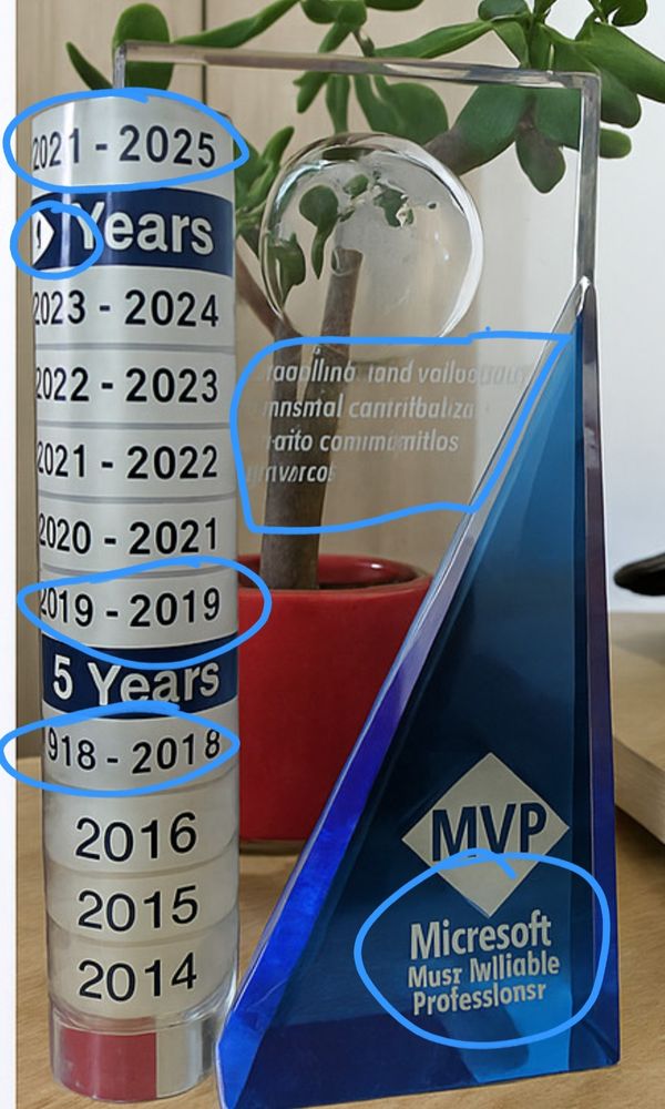 Micresoft's MVP trophy with several AI generation errors on the texts. 