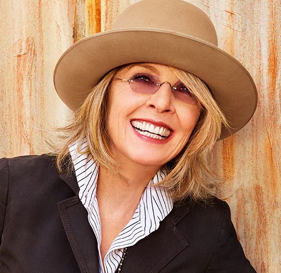 Diane Keaton in a camel colored hat