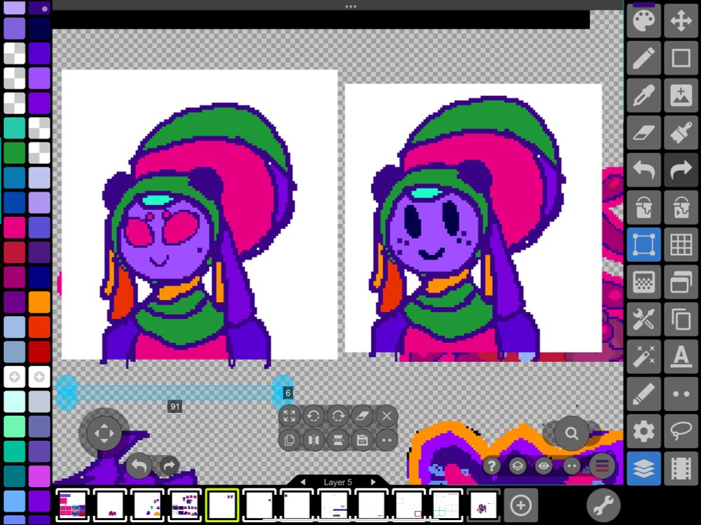 Character design busts with two different sets of eyes.