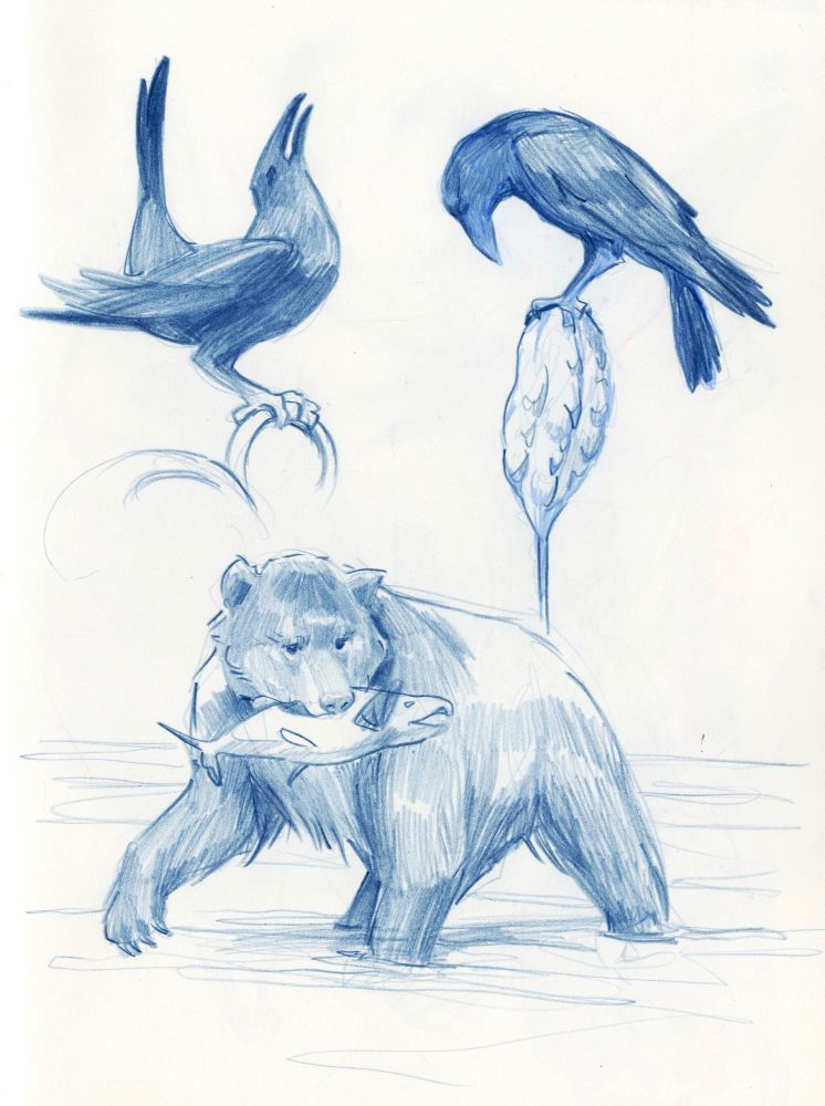 Sketchbook page of bears 