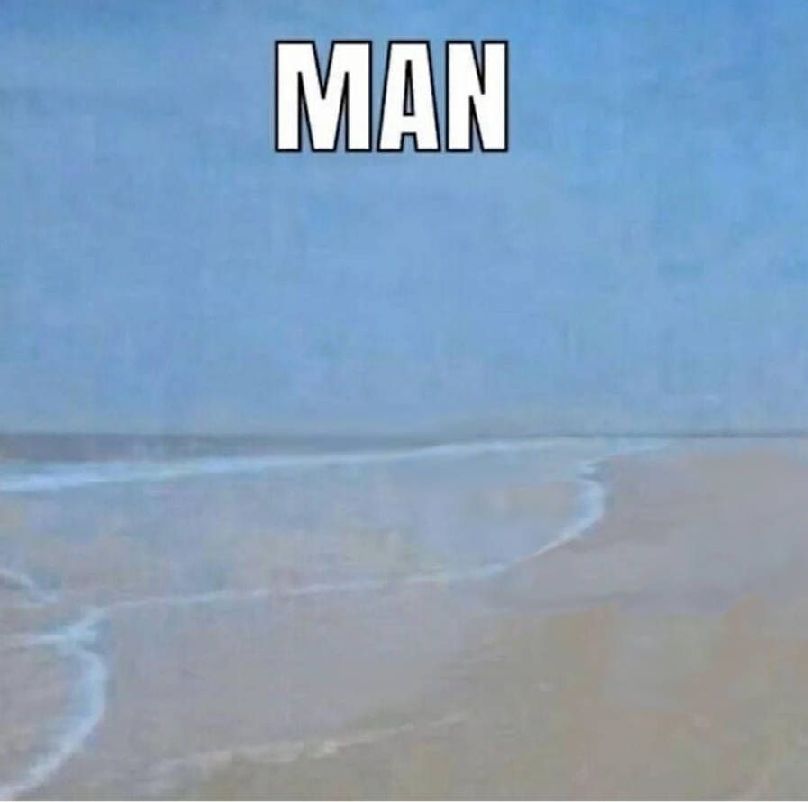 A beach missing a horse with the caption MAN