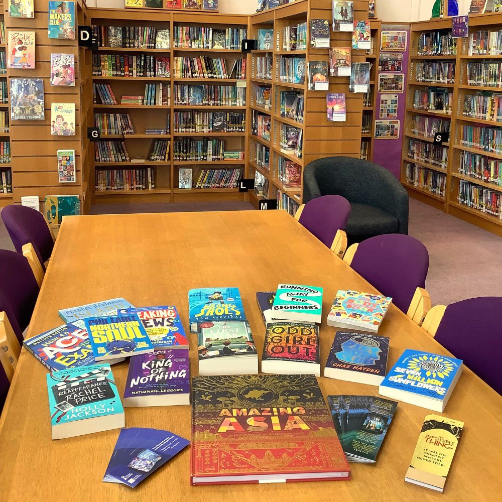 Peters book hamper on display in the Sir William Perkins's School library
