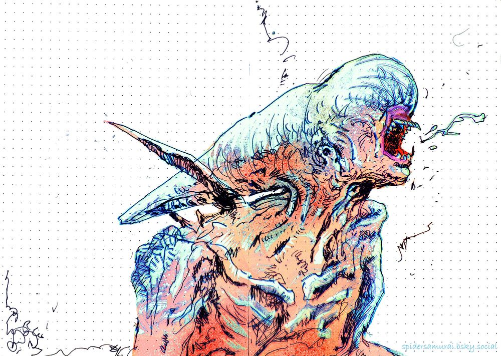 neomorph drawing made with black pen in a bullet planner / scanned and colored in procreate