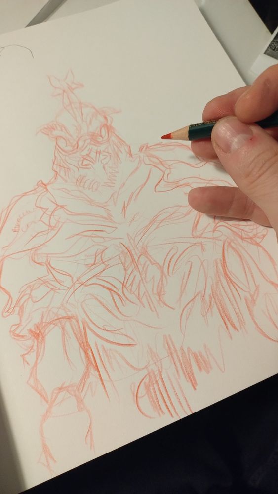a loose pencil sketch of Megalon kaiju