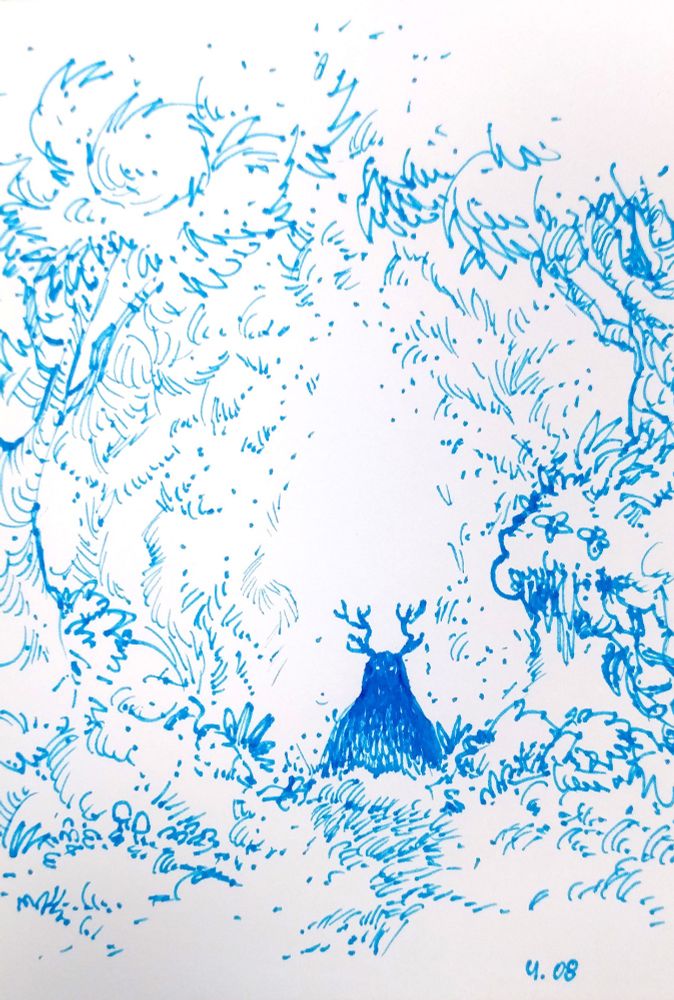 quick monday doodle made with a blue fineliner od paper