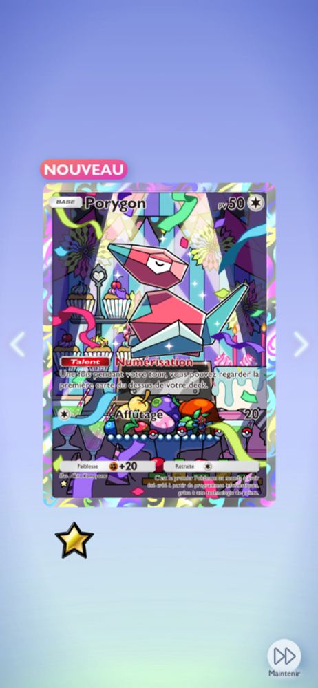Screenshot of Pokémon Trading Card Pocket, it's a one star card of Porygon