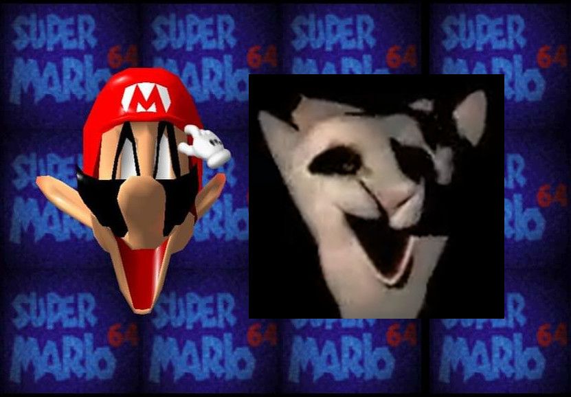 Scary stretched face of Mario from Super Mario 64 and a frame of a Car's video where they both have a kinda similar face
