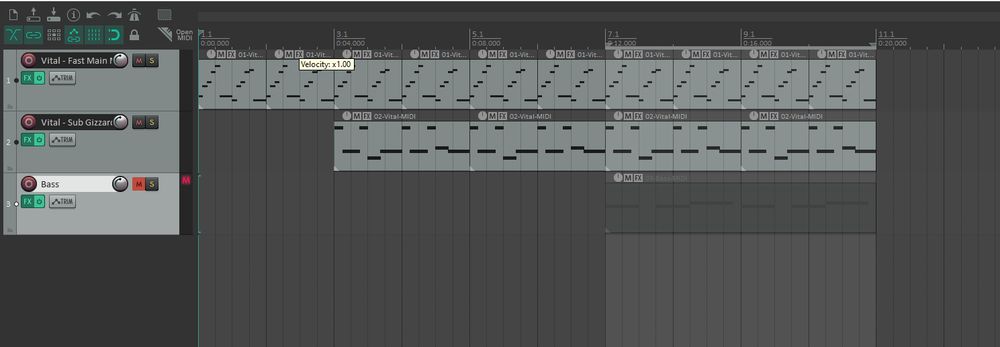 A snippet of an unfinished song in REAPER.