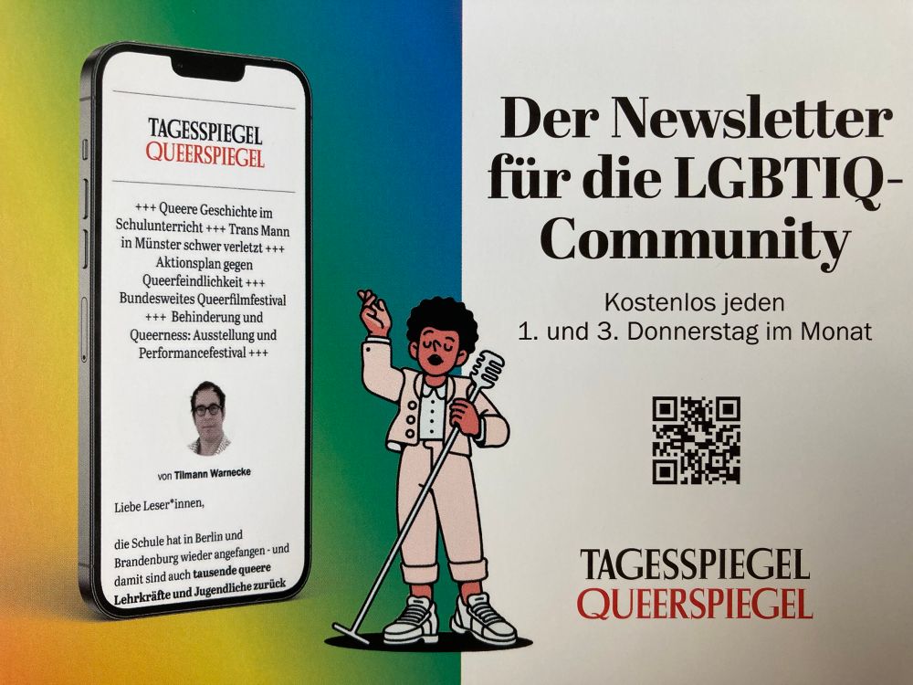 Ein Flyer für den Queerspiegel-Newsletter.
