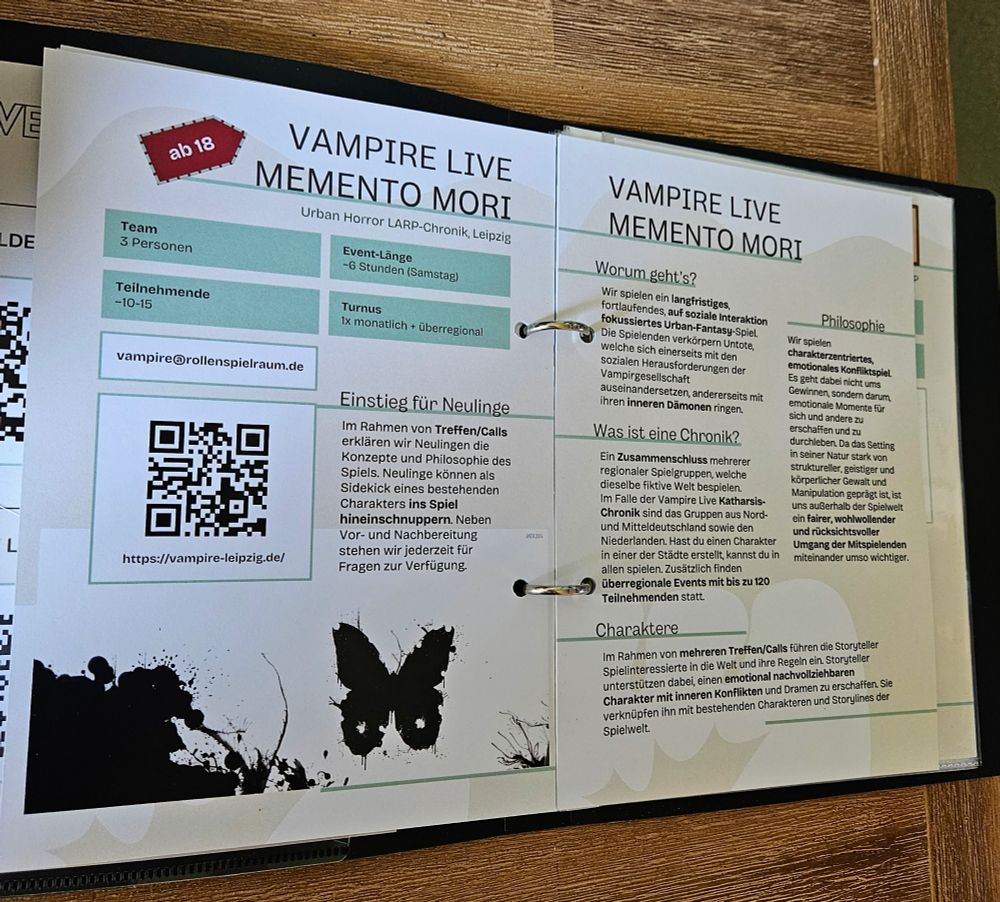 Vorstellung des Projektes "Memento Mori", ein Urban Horror LARP um Vampire und Menschlichkeit.