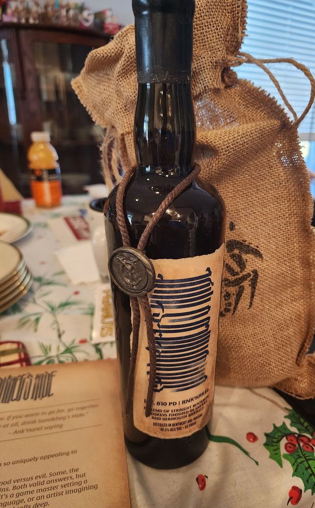 A bottle of Sandkheg's Hide whiskey