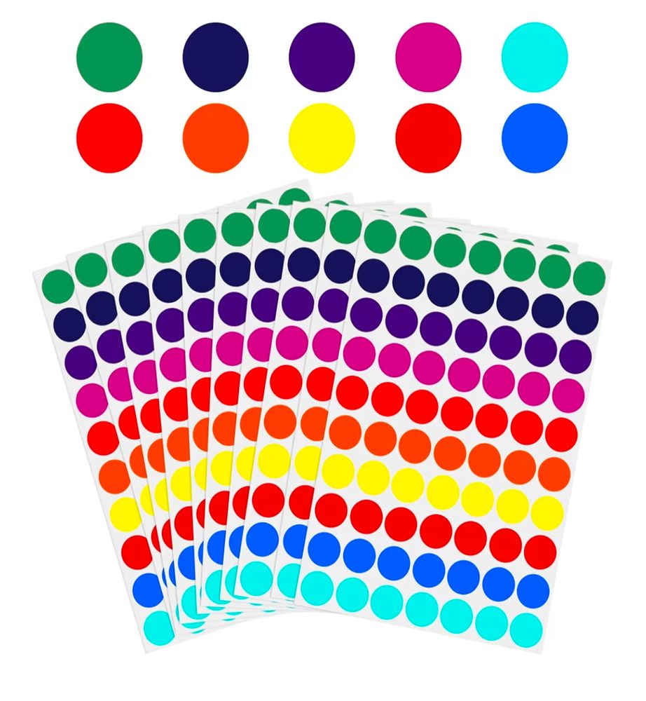 Sheets of dot sized stickers of various colors