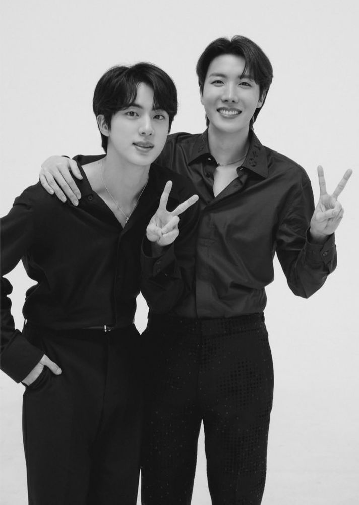 Kim Seokjin (Jin) and Jung Hoseok (J-Hope), members of the korean group BTS -and artists in their own right.