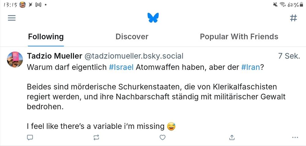Tadzio Müller setzt die Demokratie in Israel mit dem Terrorregime in Israel gleich.