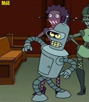 a cartoon of bender from futurama dancing with a woman