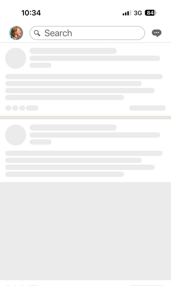 Screenshot of LinkedIn skeleton page, not rendering because device is on a 3G connection. 