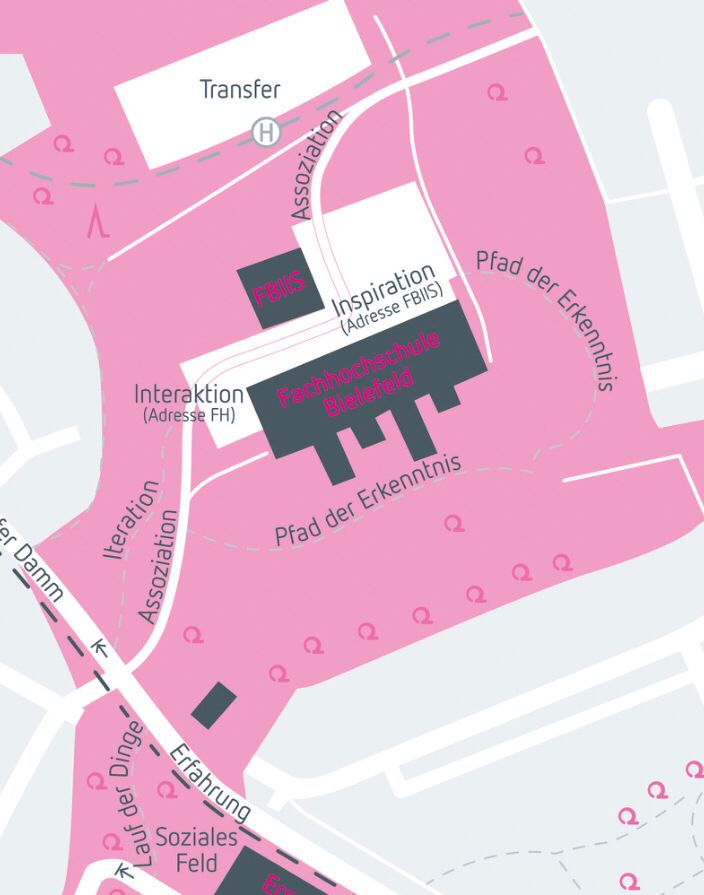 Karte mit Straßennamen rund um die FH Bielefeld:
Pfad der Erkenntnis
Iteration
Assoziation
Lauf der Dinge
Interaktion
