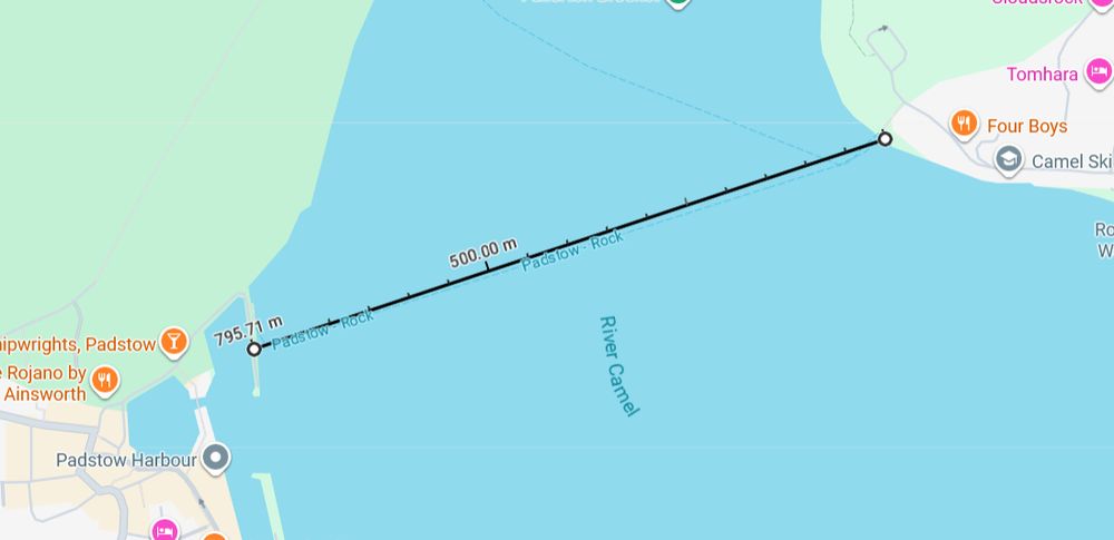 The Padstow ferry - it crosses a distance of 795.7 metres.