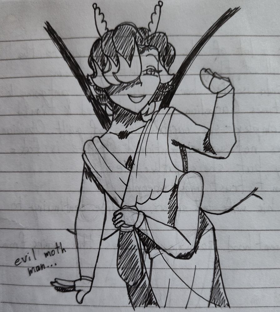 A traditional drawing of Atlas Moon Cookie. He's probably looking at Crystal Moth Cookie.