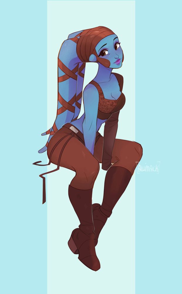 Aayla Secura from Star Wars expanded Universe / Legends.
Blue Twilek girl sitting cutely.