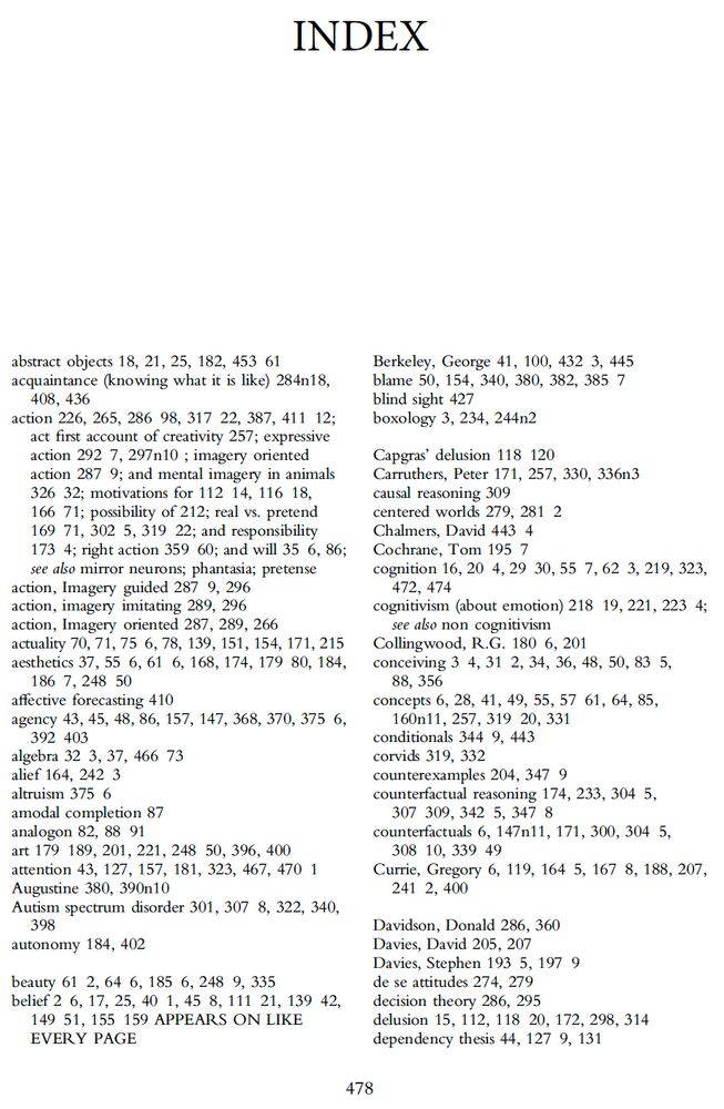 In the index: "belief ... APPEARS ON LIKE EVERY PAGE"