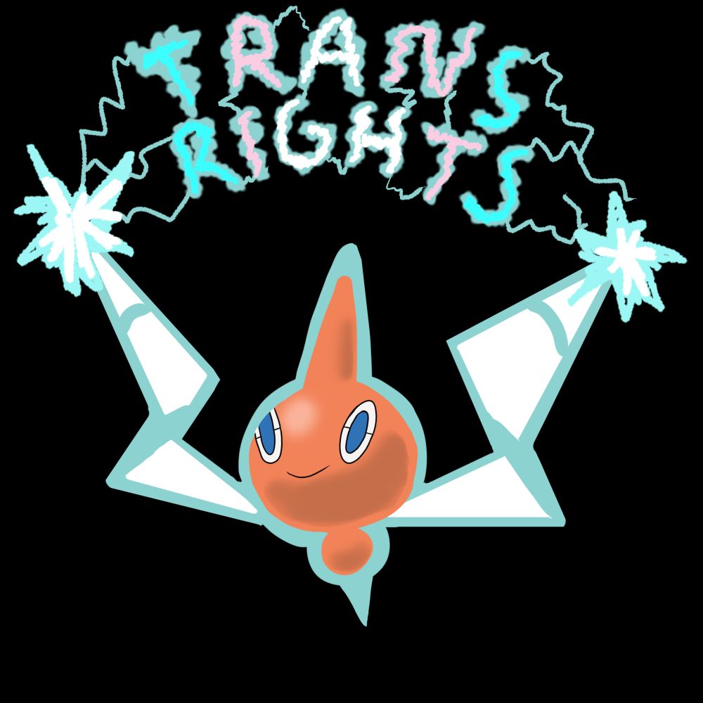 Rotom with electricity spelling Trans Rights