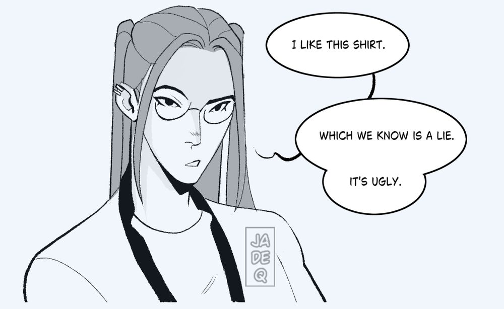 Closeup shot of mira with a serious expression, with the text, 