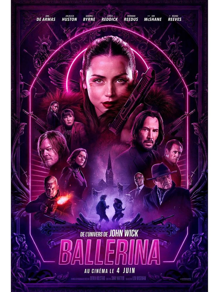 Affiche de Ballerina de Len Wiseman où tous les personnages sont réunis dans une teinte violette. 