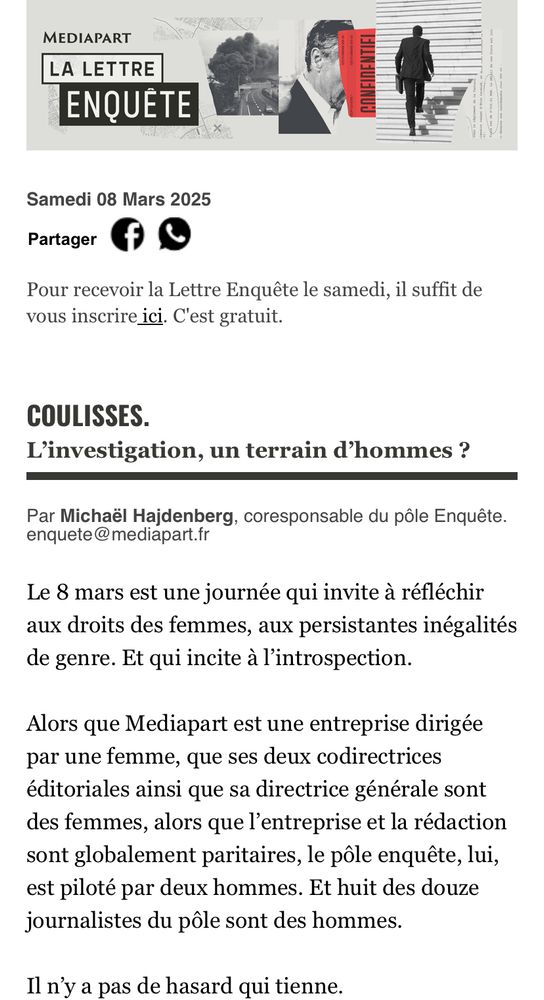 Extrait de la « Lettre enquête » du 8 mars. L’investigation, un terrain d’hommes?