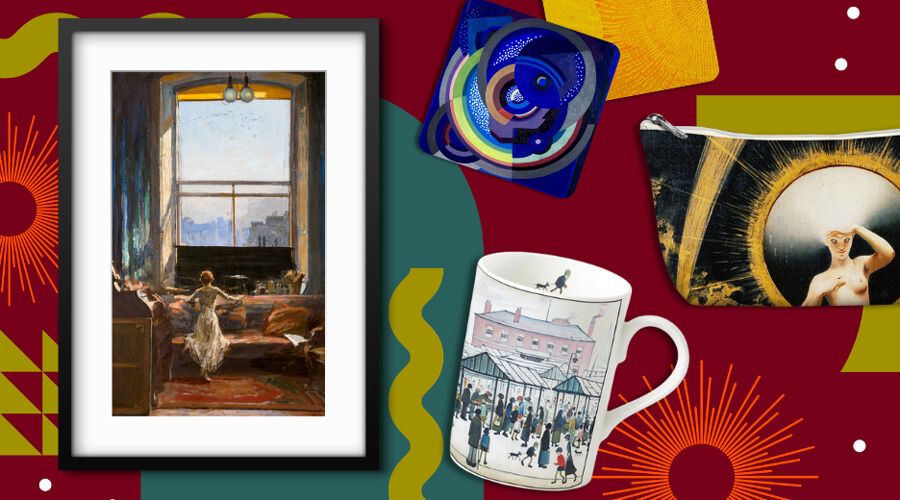 Selection of Art UK Shop products: framed print, coaster, mug, makeup bag
