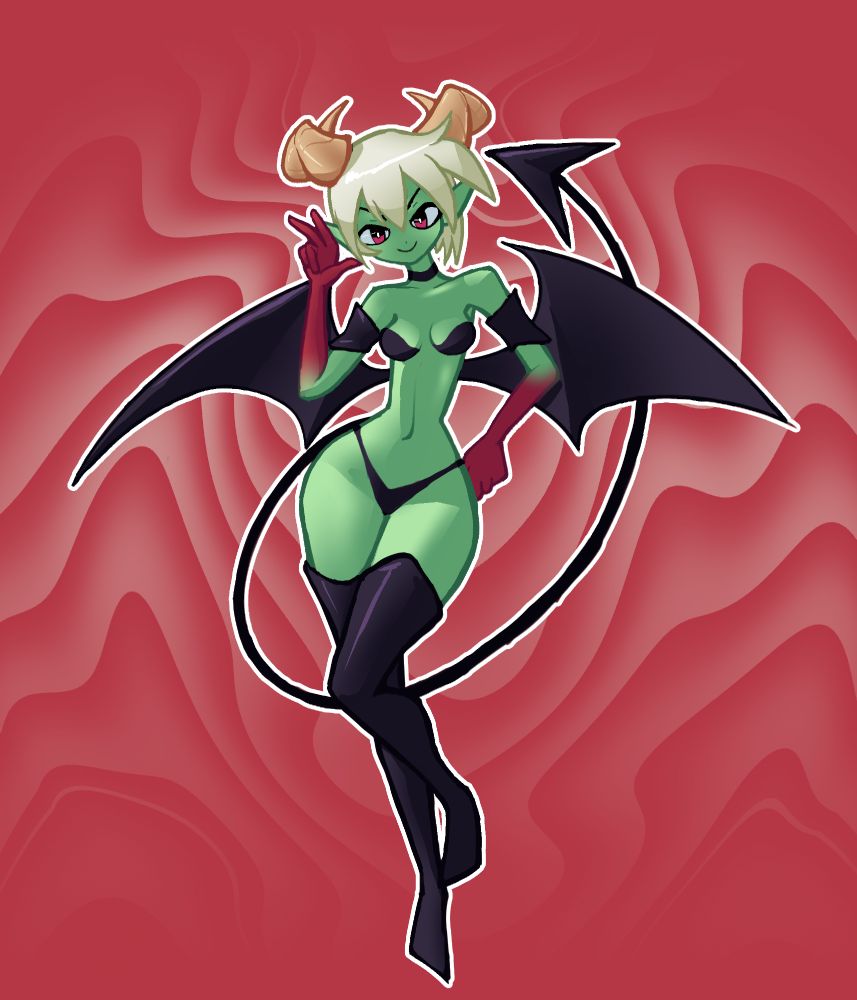 A drawing of Nickromancer's succubus OC Euna giving a peace sign and striking a pose