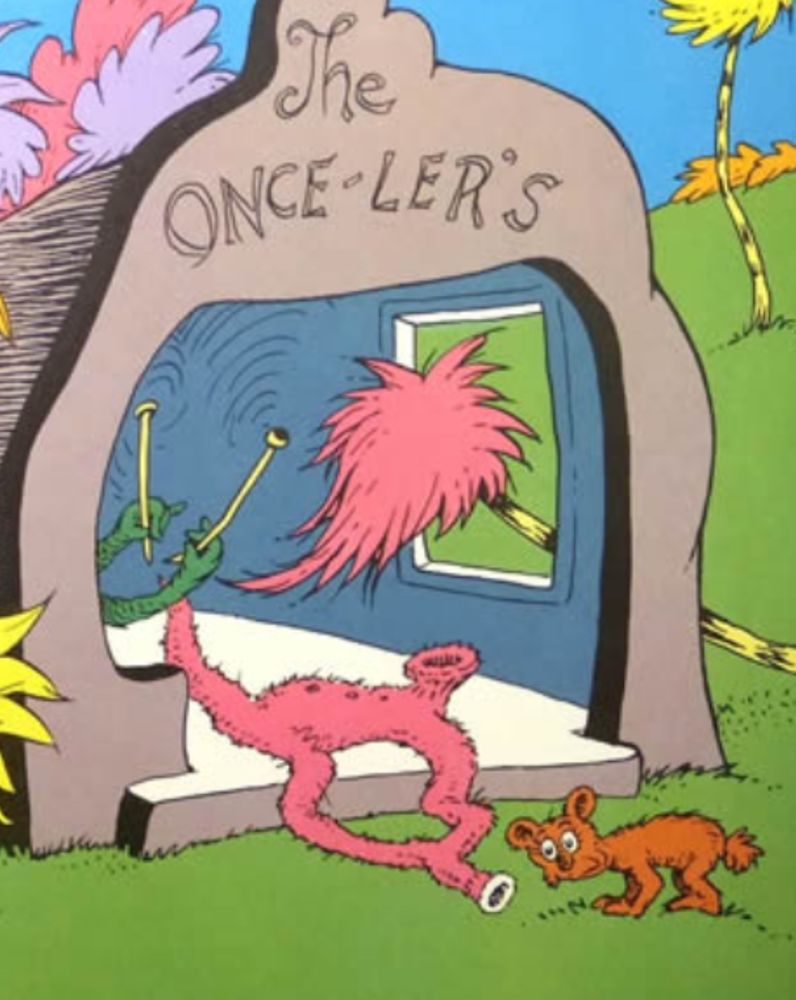 The Oncler of Dr Seuss’, The Lorax, knitting a “thneed”