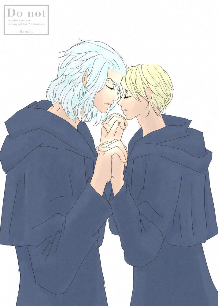 エメトセルクとアゼムがおでこと両手を合わせてそのくっついている場所が光ってエーテル交感をしている。