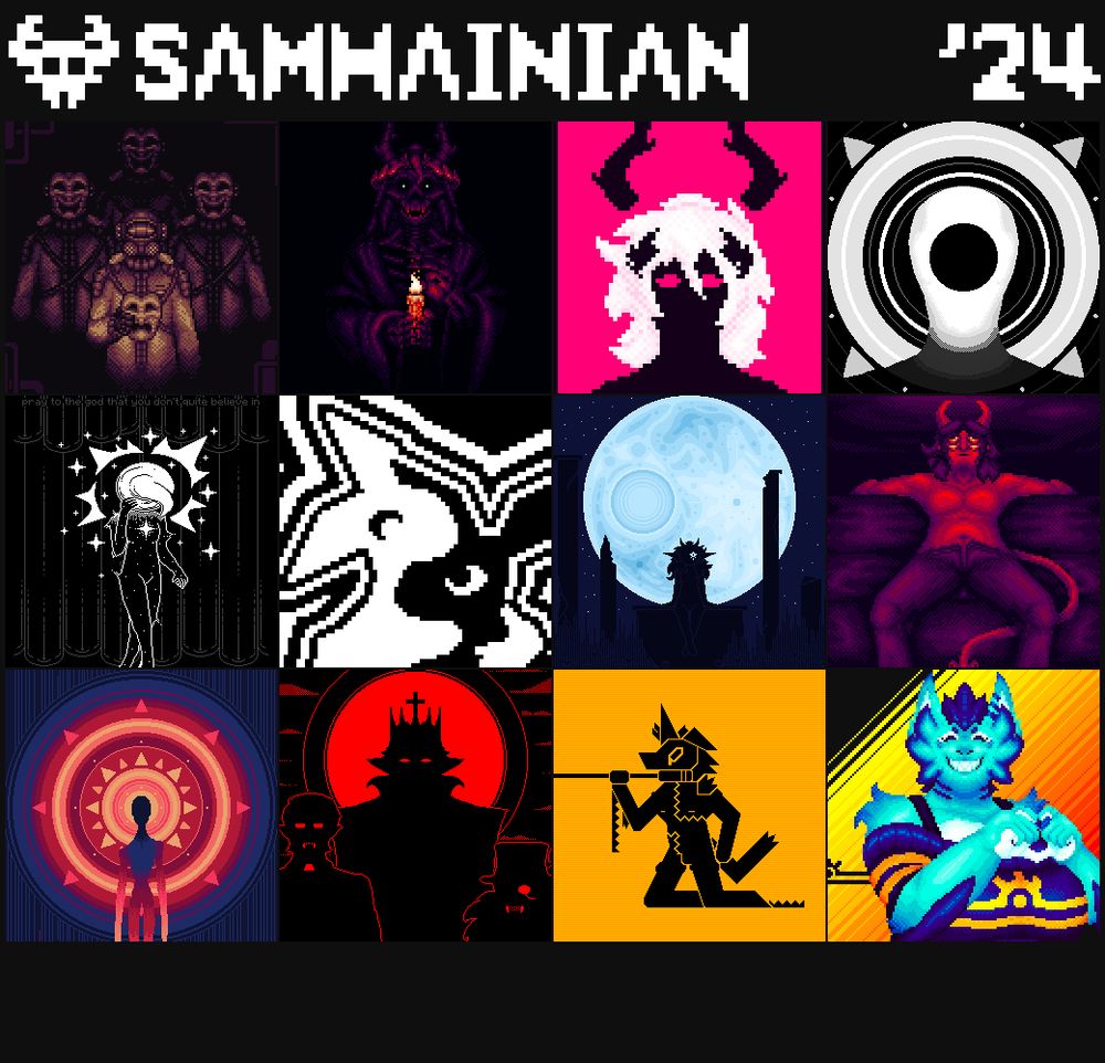a 4-by-3 grid of various pixel artworks from each month of 2024. 