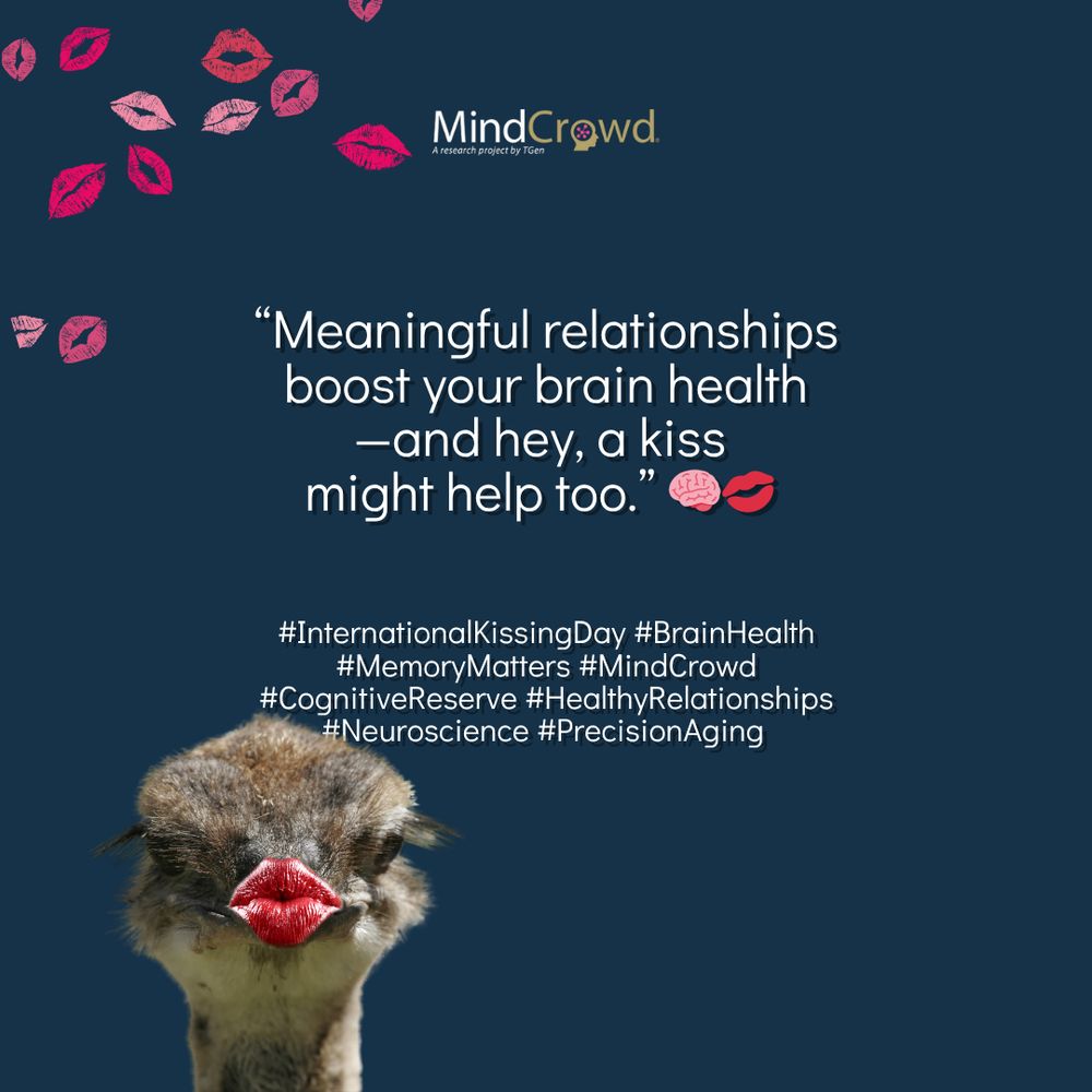 “Meaningful relationships boost your brain health—and hey, a kiss might help too.” 🧠💋 #InternationalKissingDay #BrainHealth #MindCrowd #CognitiveReserve #HealthyRelationships #Neuroskyence #PrecisionAging #Happiness